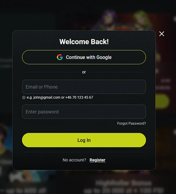 Twindor Login mit Google oder E-Mail und Passwort, Link zum Zurücksetzen des Passworts